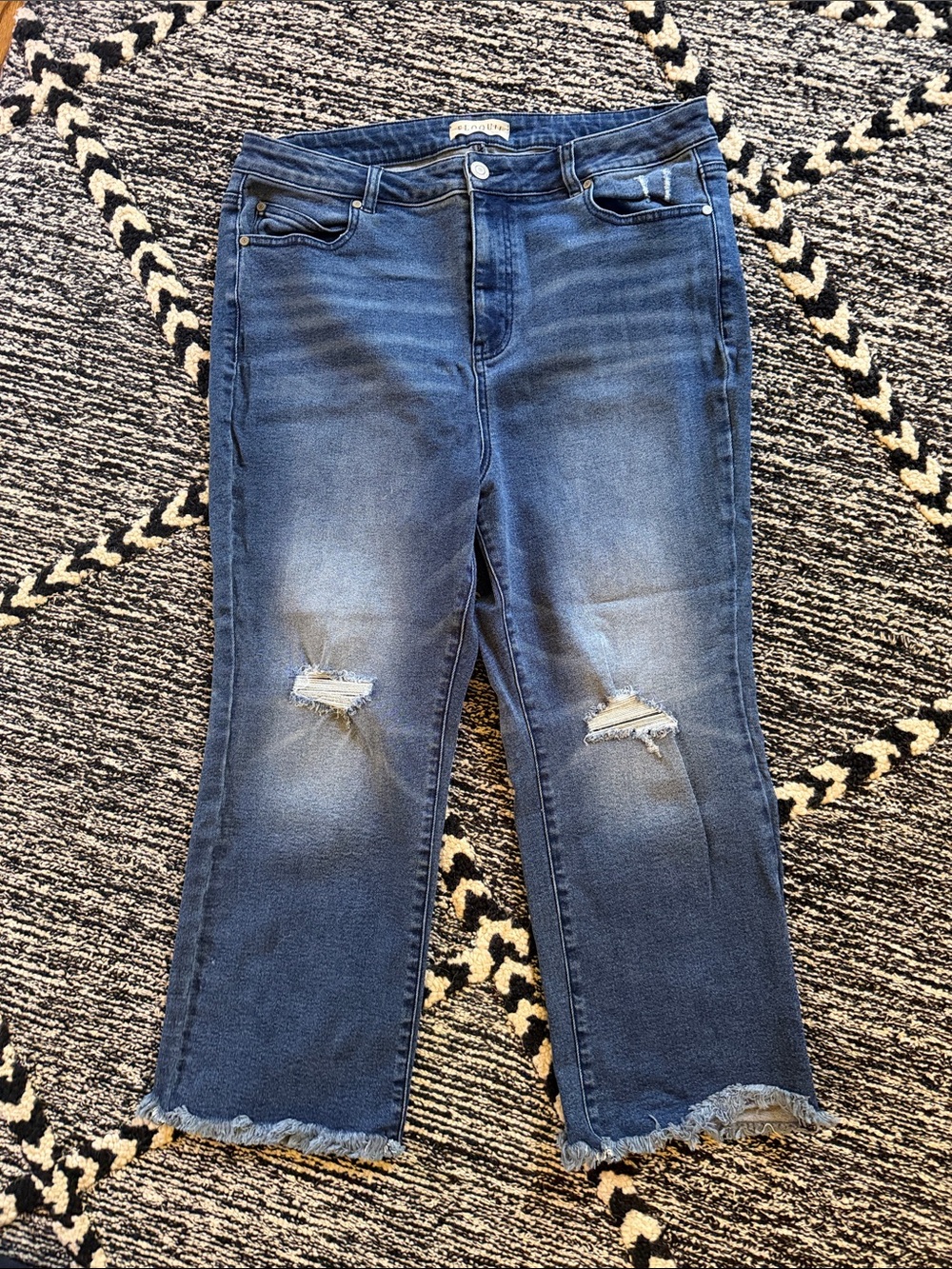 Eloquii Women’s Distressed Straight-Leg Jeans - Dark Blue
